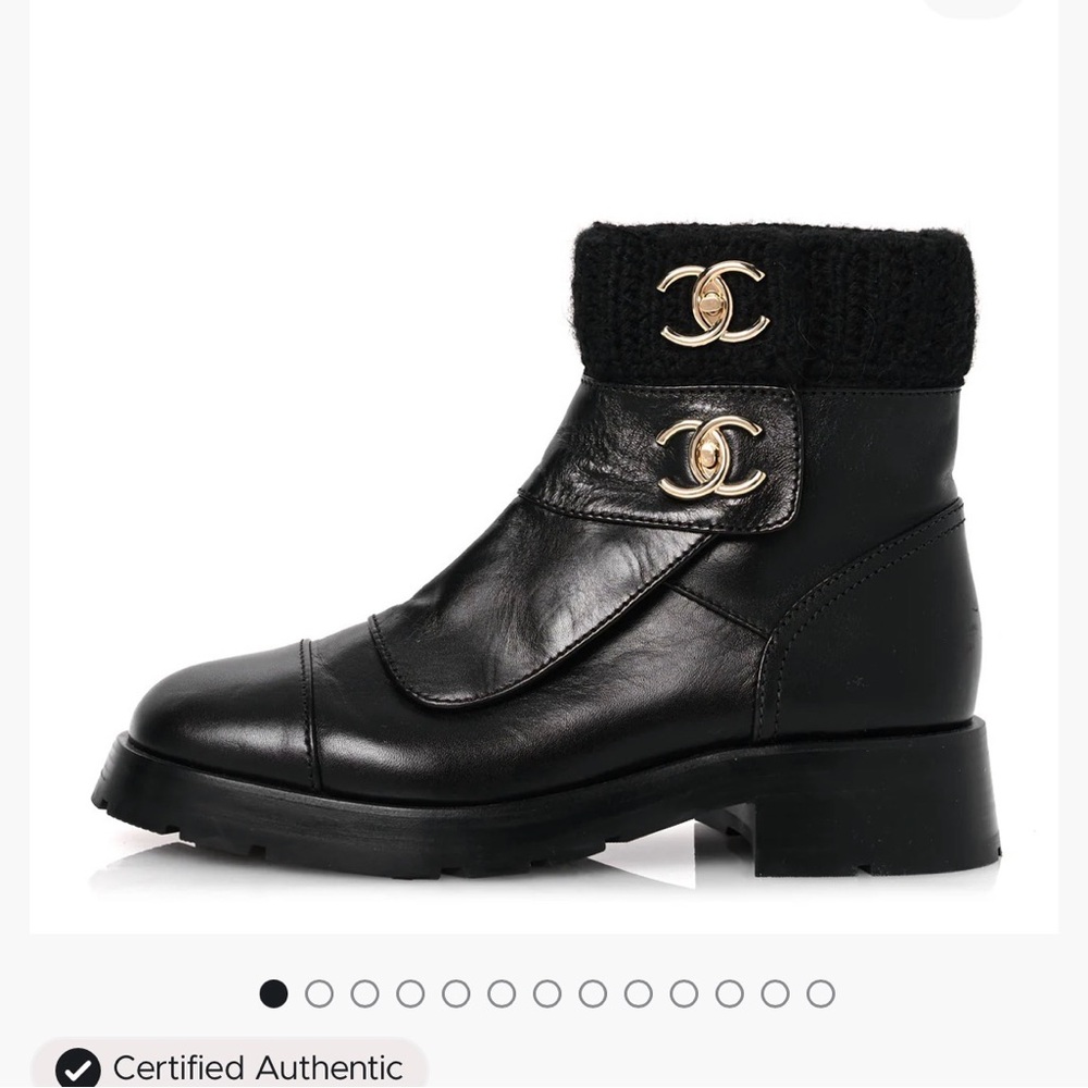 CHANEL Black Leather Boots with Gold Logo 38 2023